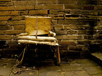 vintage chair and brick wall at Great Wall of China